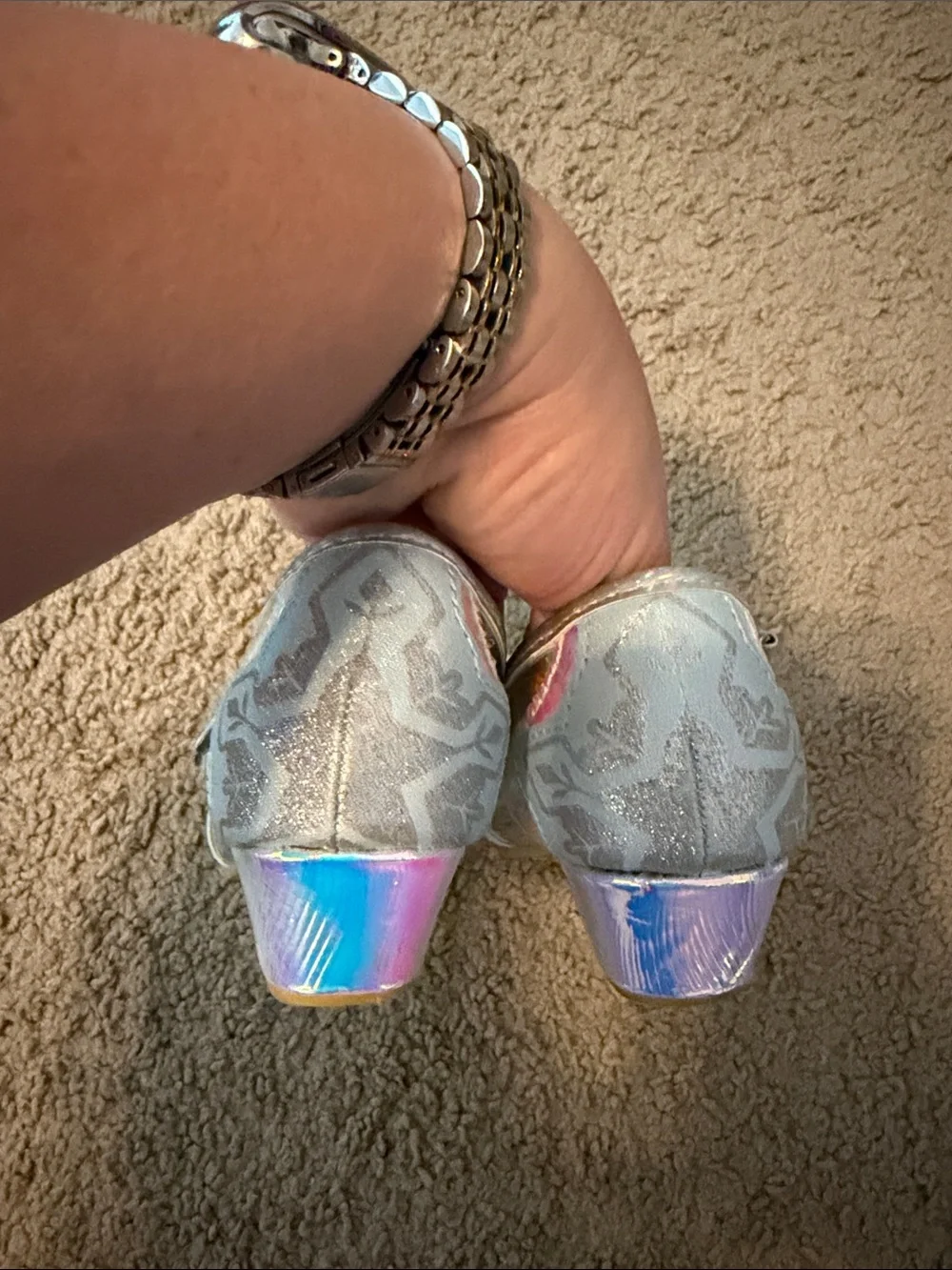 Disney Girls' Holographic Silver Frozen Heels with Bow